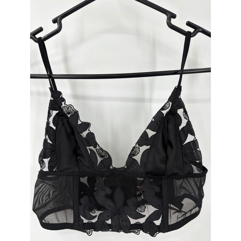 Victorias Secret Black Floral‎ Embroidered Mesh Longline Bralette XS 399237-JZC